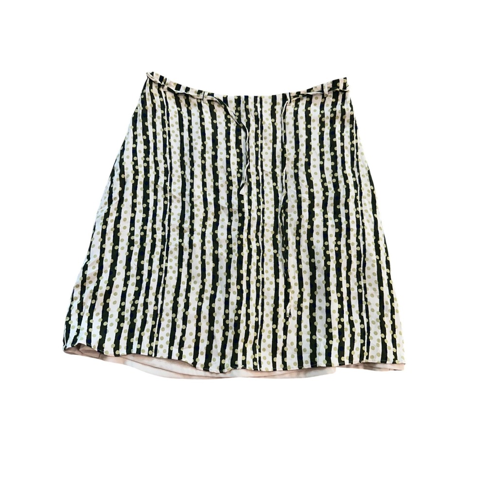 Banana Republic Women 6 Green Cream Striped Polka Dot A-Line Rayon Mini Skirt